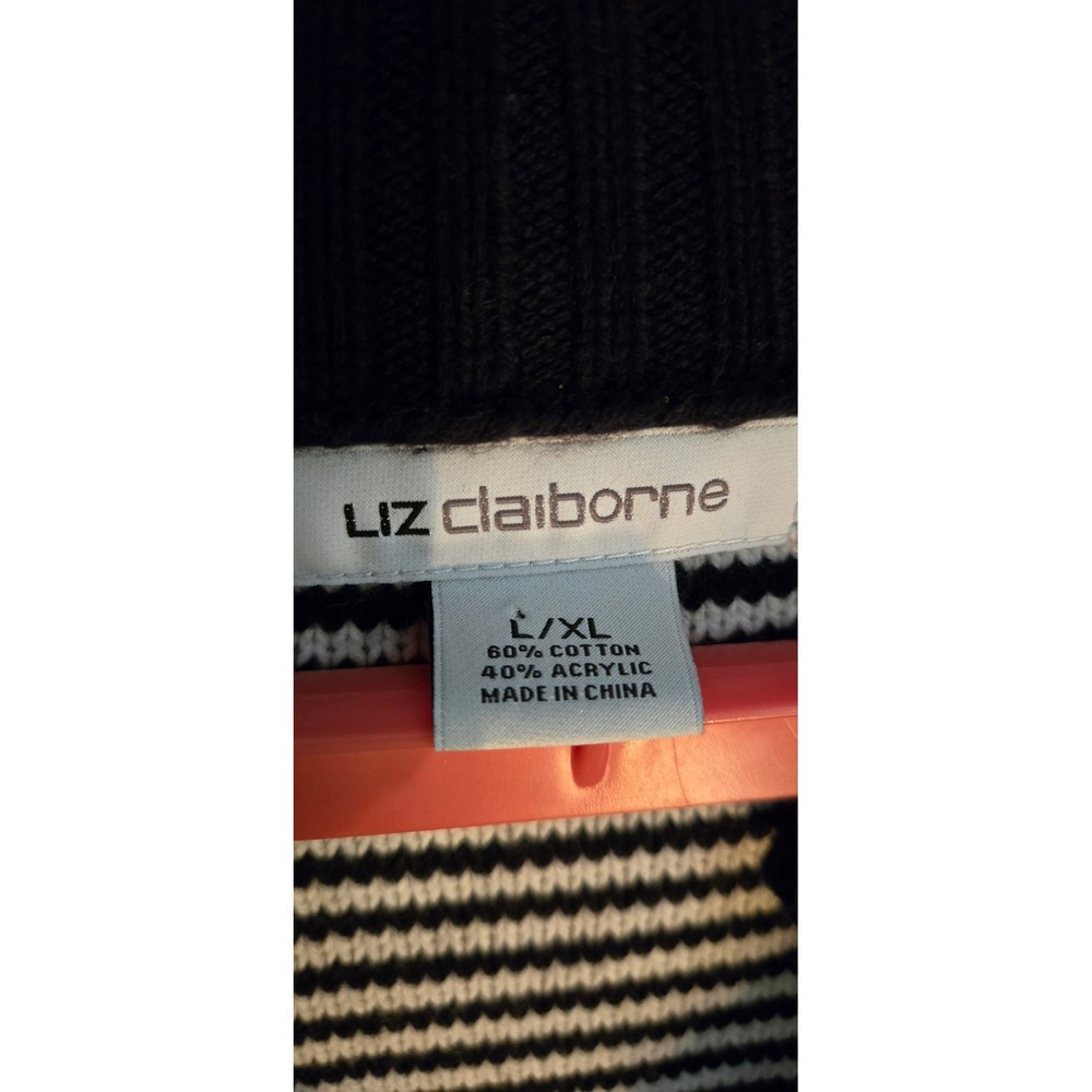 Liz Claiborne Women Black White Geometric Pattern 1/4 Zip Poncho Sweater L XL - Picture 2 of 2